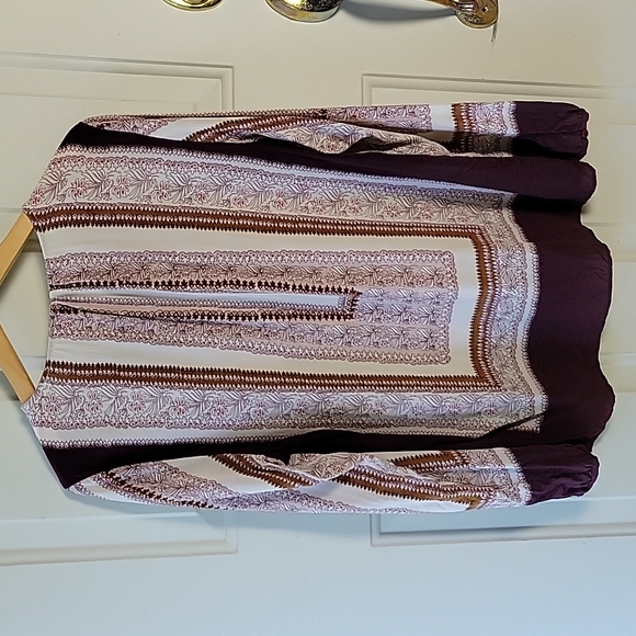 Ecru Silk Maroon Paisley Long Sleeve Shirt Size L - Picture 5 of 6